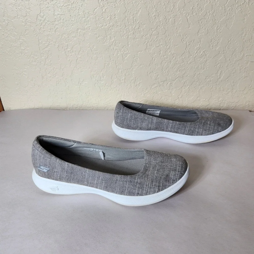 Skechers GoStep Lite Gray Textile Slip On Flats Goga Max 14474 Womens 8.5